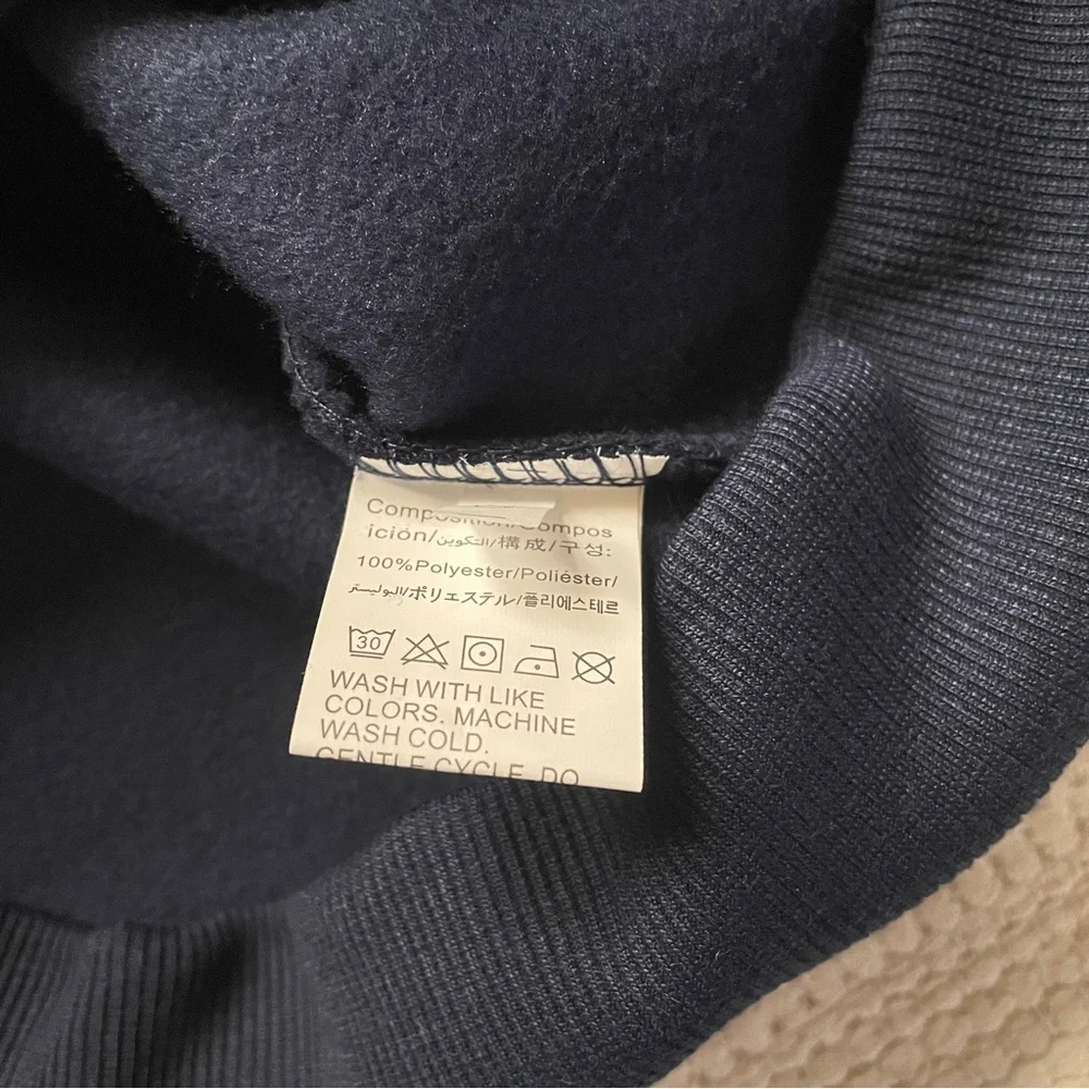 Full Zip Drawstring Hoodie Unisex Navy Blue Size S - Picture 3 of 7